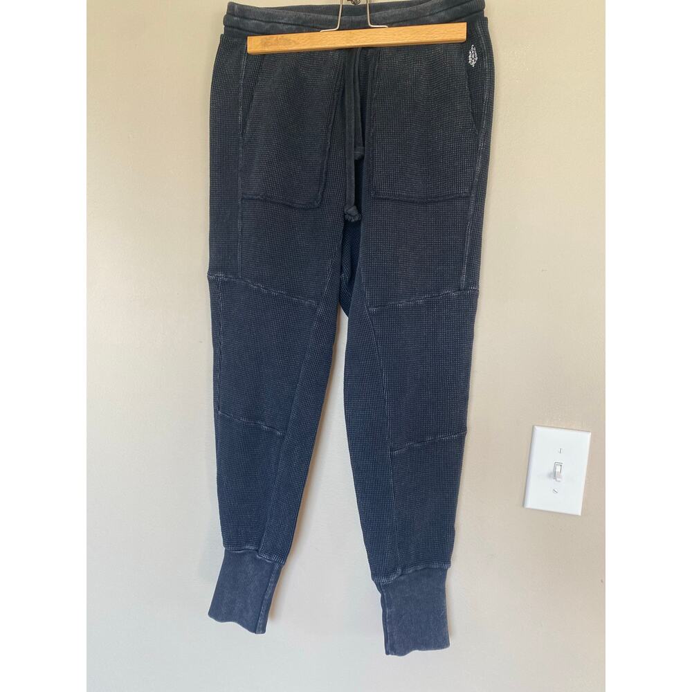 Free People FP Movement Black/Gray Thermal Waffle Knit Skinny Jogger Pants Small